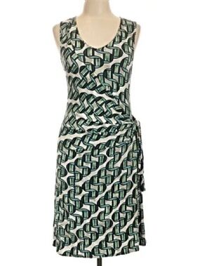 MIKI THUMB S Staircase Print Viscose Dress Side Ruching Midi Length
